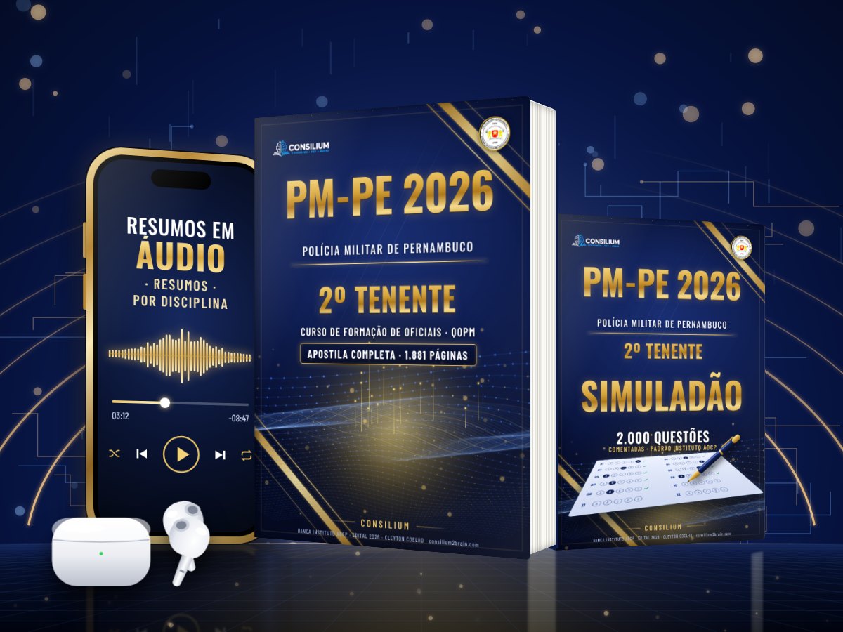 Kit 2º Tenente PMPE 2026 Consilium: livro, áudios e Simuladão