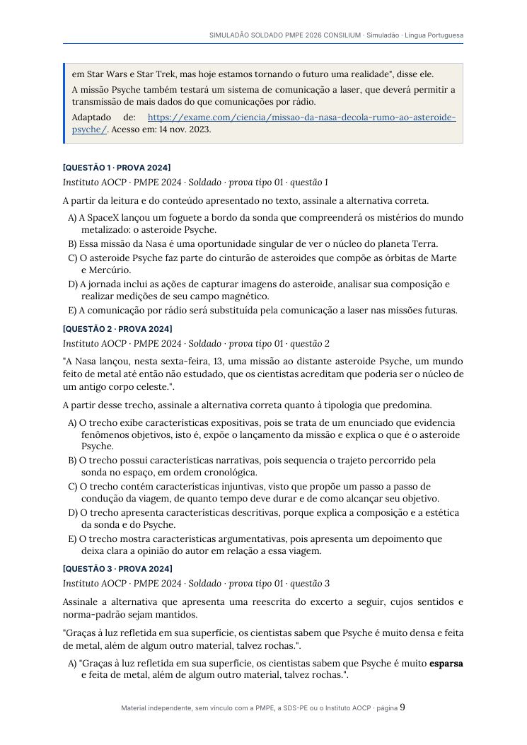 Página real do material